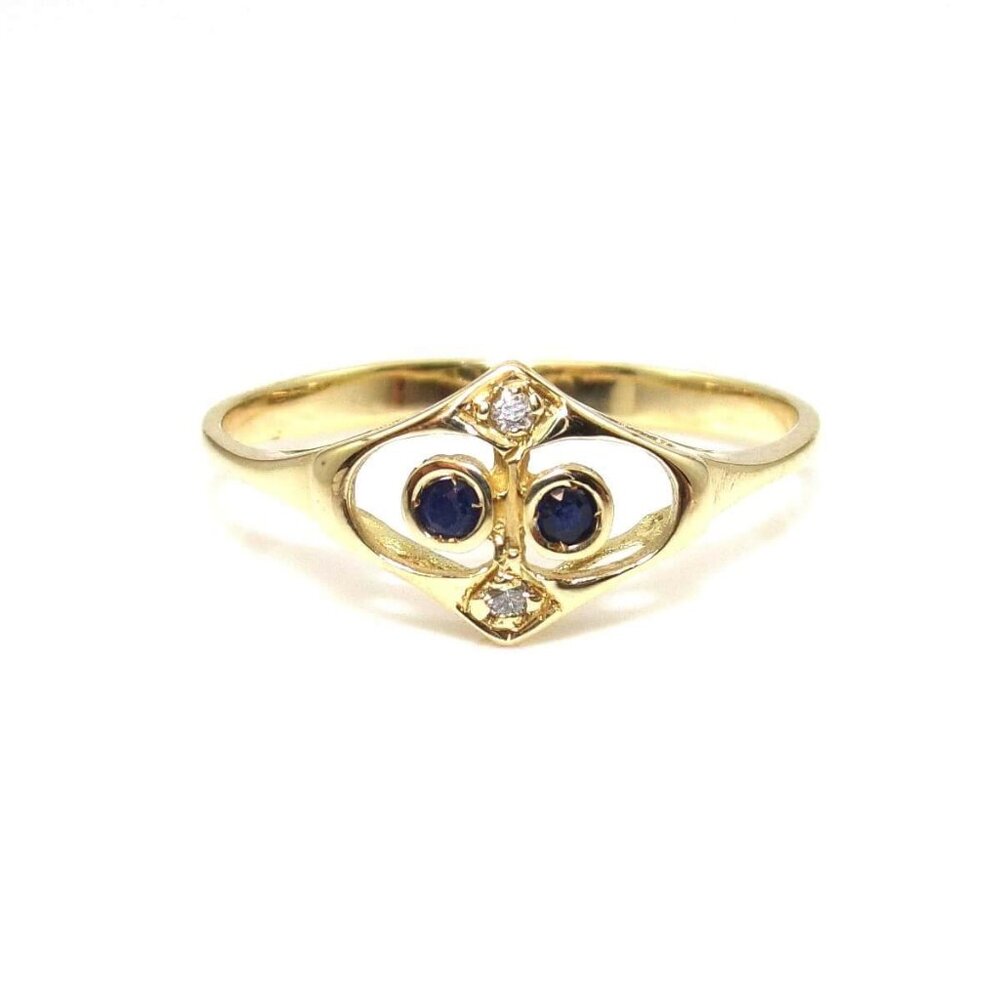 Designer 14K Yellow Gold Ring Size 7.75 Natural Sapphire Diamond